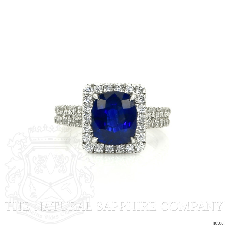4.17 Ct. Blue Sapphire and Natural Diamond Pave Ring, 18K White Gold