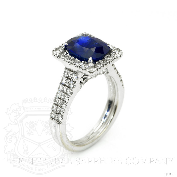4.17 Ct. Blue Sapphire and Natural Diamond Pave Ring, 18K White Gold