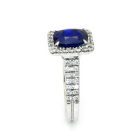 4.17 Ct. Blue Sapphire and Natural Diamond Pave Ring, 18K White Gold Image