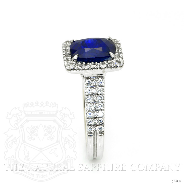 4.17 Ct. Blue Sapphire and Natural Diamond Pave Ring, 18K White Gold