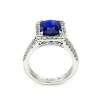4.17 Ct. Blue Sapphire and Natural Diamond Pave Ring, 18K White Gold Image