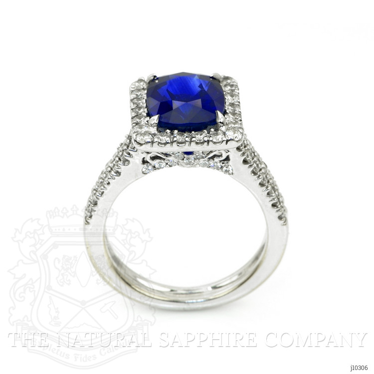4.17 Ct. Blue Sapphire and Natural Diamond Pave Ring, 18K White Gold