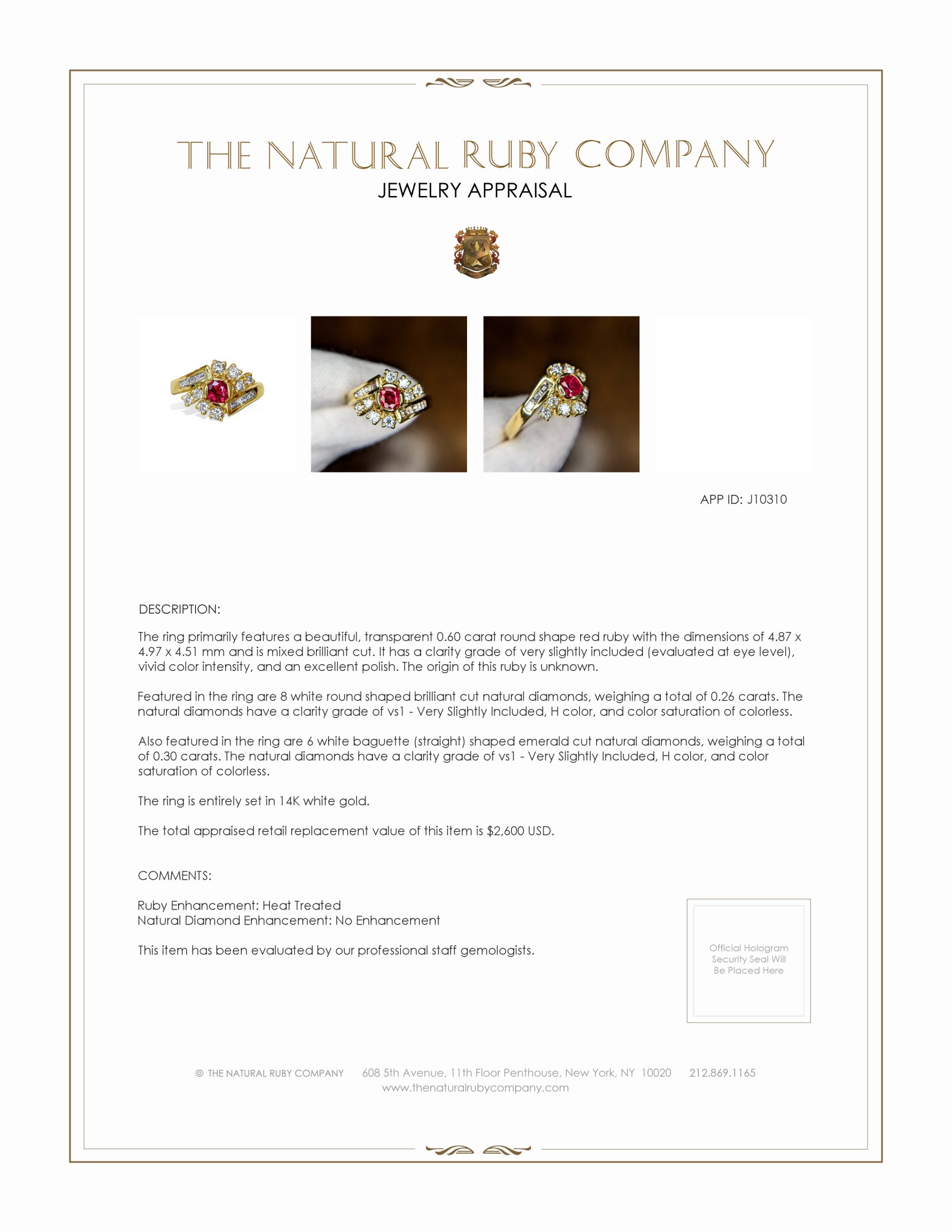 0.60 Ct. Ruby and Natural Diamond Antique Style Ring, 18K Yellow Gold