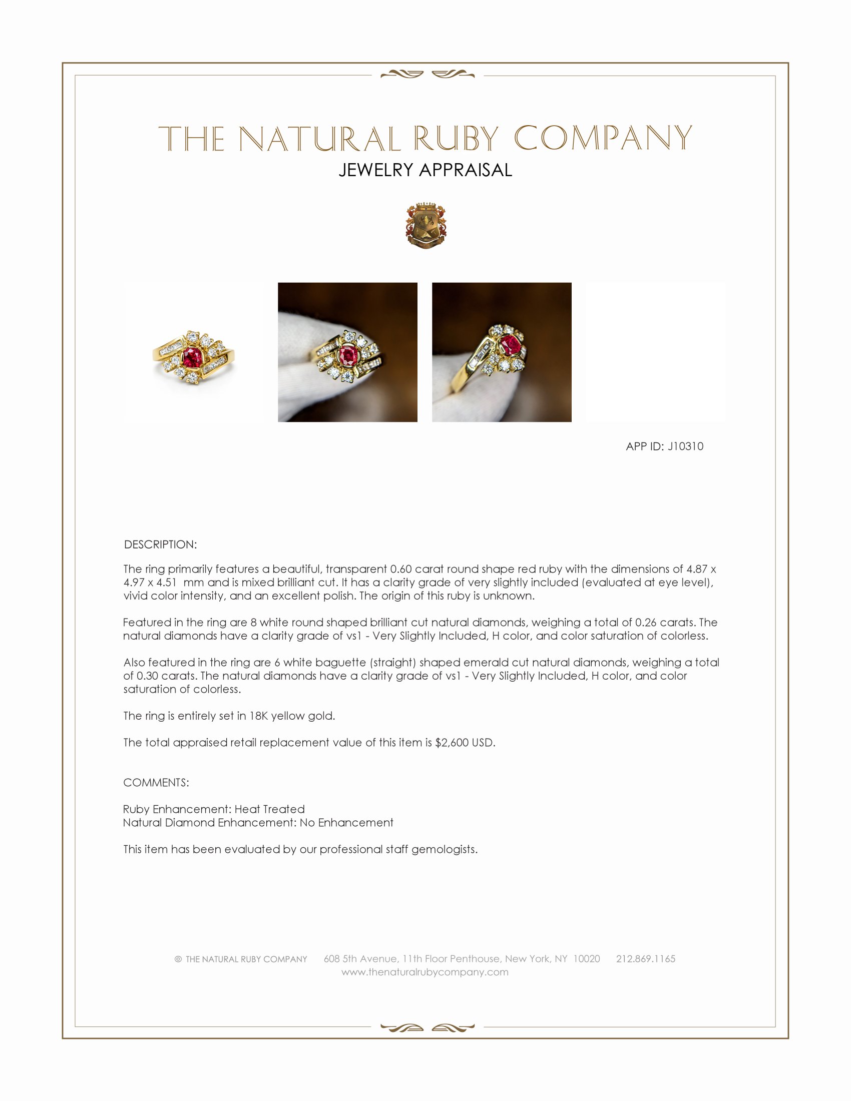 0.60 Ct. Ruby and Natural Diamond Antique Style Ring, 18K Yellow Gold