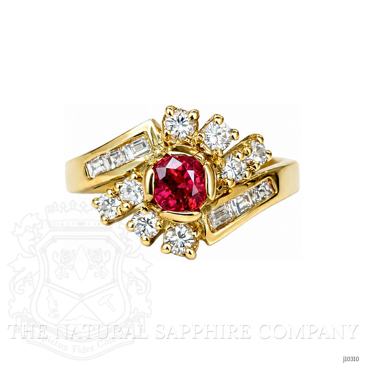 0.60 Ct. Ruby and Natural Diamond Antique Style Ring, 18K Yellow Gold