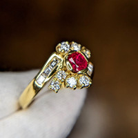 0.60 Ct. Ruby Natural Diamond Antique Style Ring, 14K White Gold Image