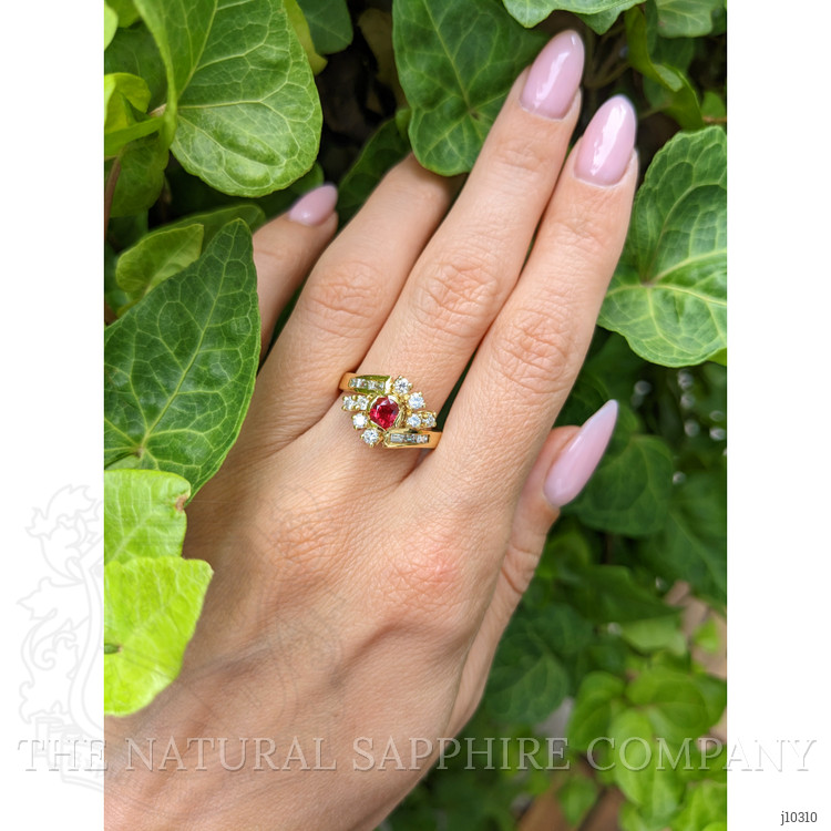 0.60 Ct. Ruby and Natural Diamond Antique Style Ring, 14K Yellow Gold