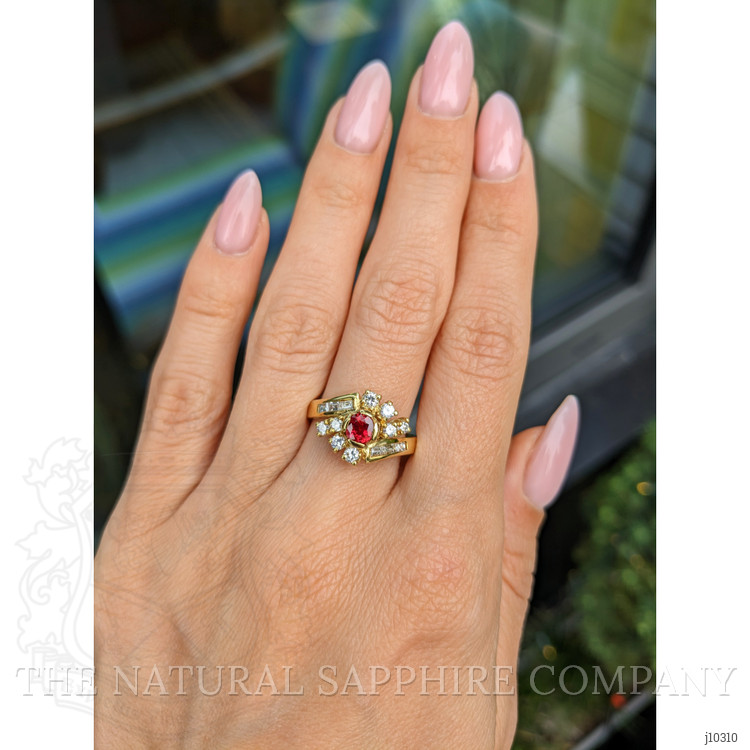 0.60 Ct. Ruby and Natural Diamond Antique Style Ring, 14K Yellow Gold