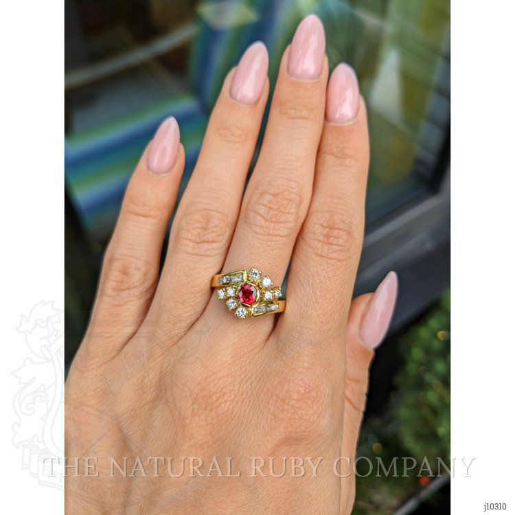 0.60 Ct. Ruby and Natural Diamond Antique Style Ring, 14K Yellow Gold