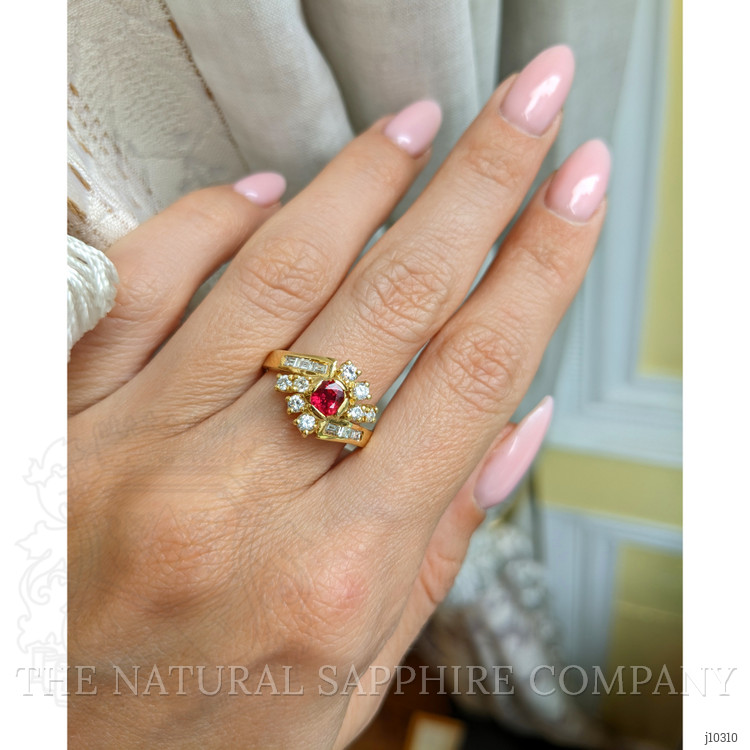 0.60 Ct. Ruby and Natural Diamond Antique Style Ring, 14K Yellow Gold