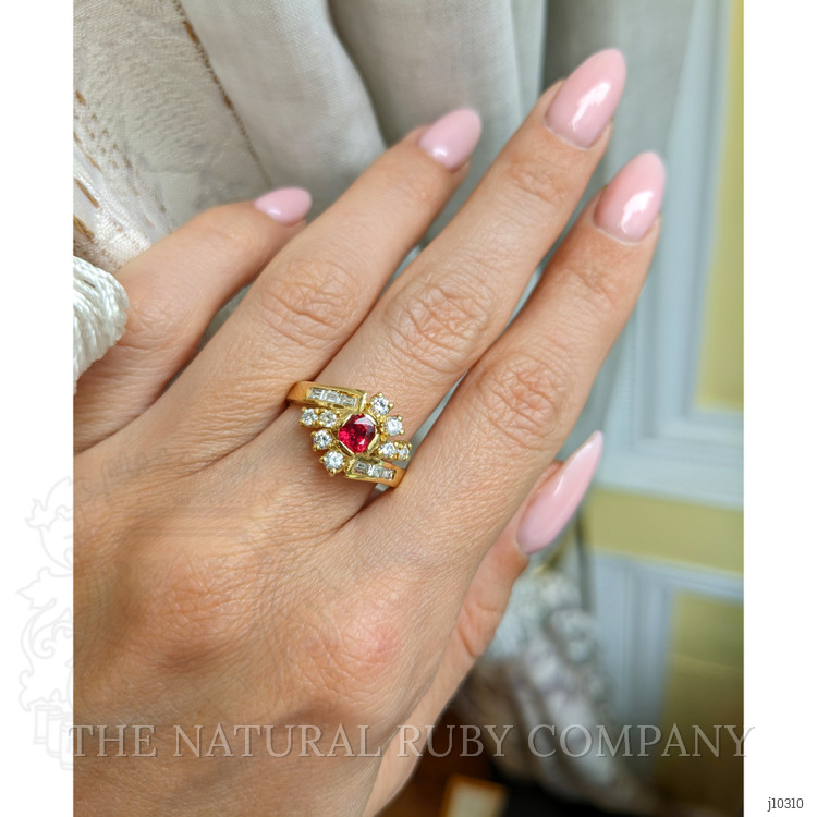 0.60 Ct. Ruby and Natural Diamond Antique Style Ring, 14K Yellow Gold