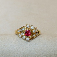 0.60 Ct. Ruby Natural Diamond Antique Style Ring, 14K White Gold Life Style
