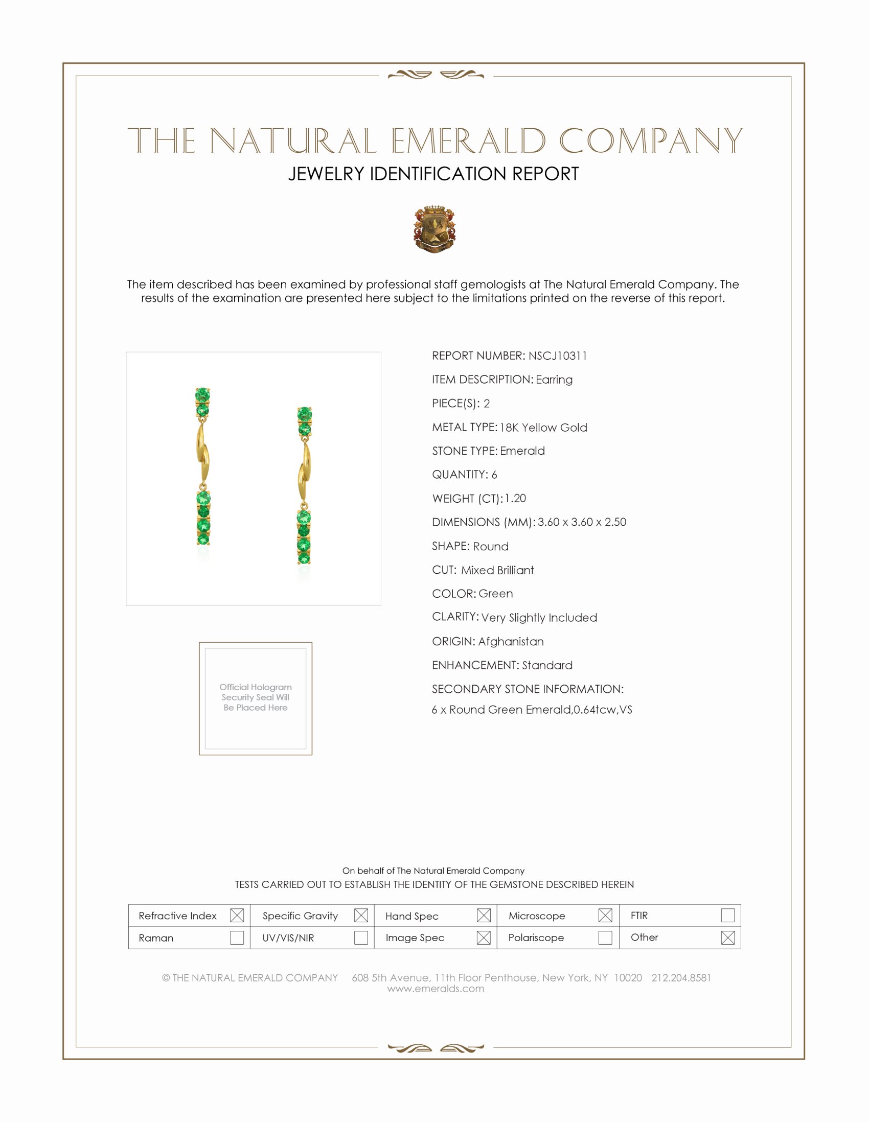 1.20 Ct.Tw. Emerald Drops Earrings, 18K Yellow Gold