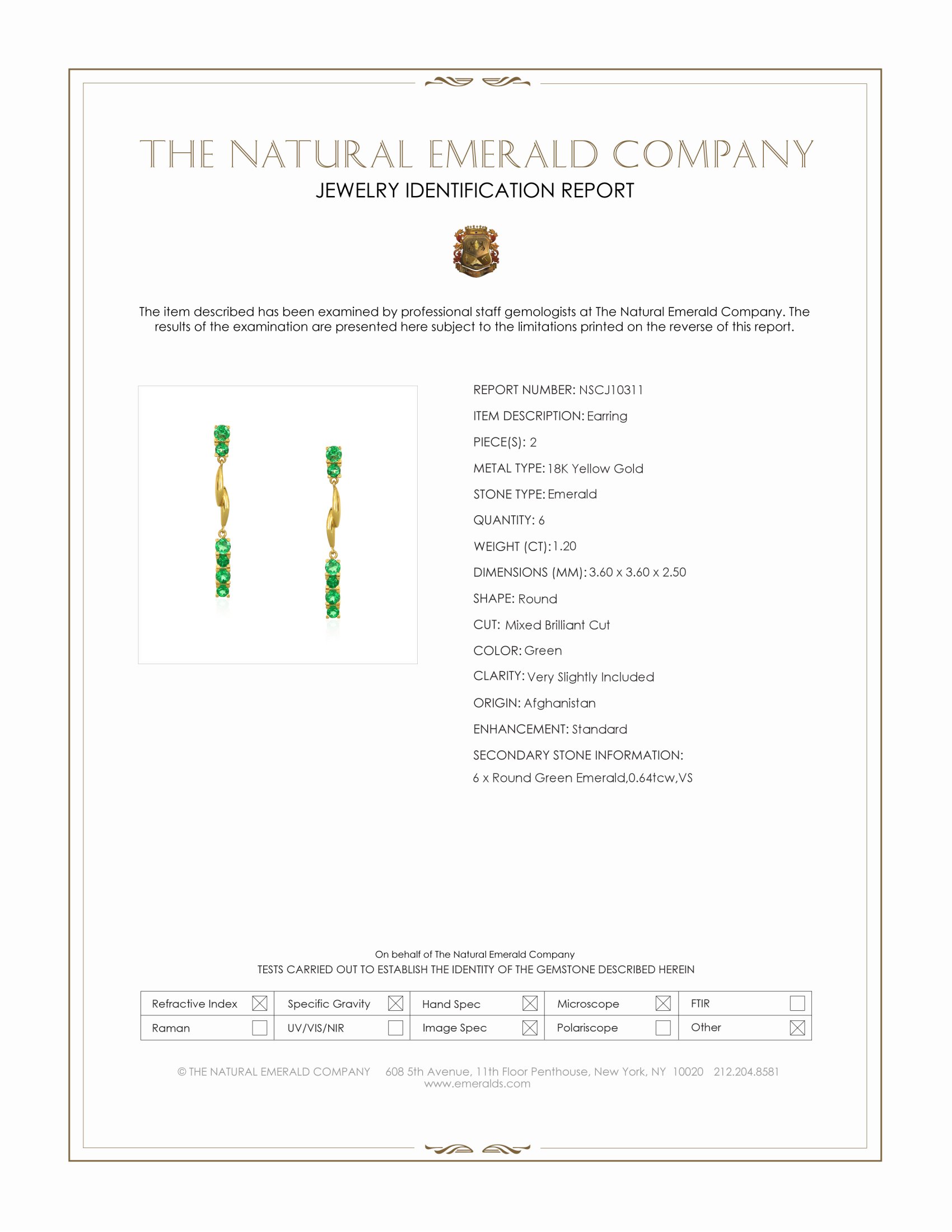 1.20 Ct.Tw. Emerald Drops Earrings, 18K Yellow Gold