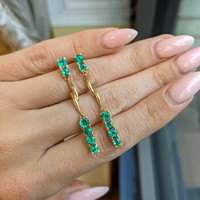 1.20 Ct.Tw. Emerald Emerald Drops Earrings, 18K Yellow Gold Life Style