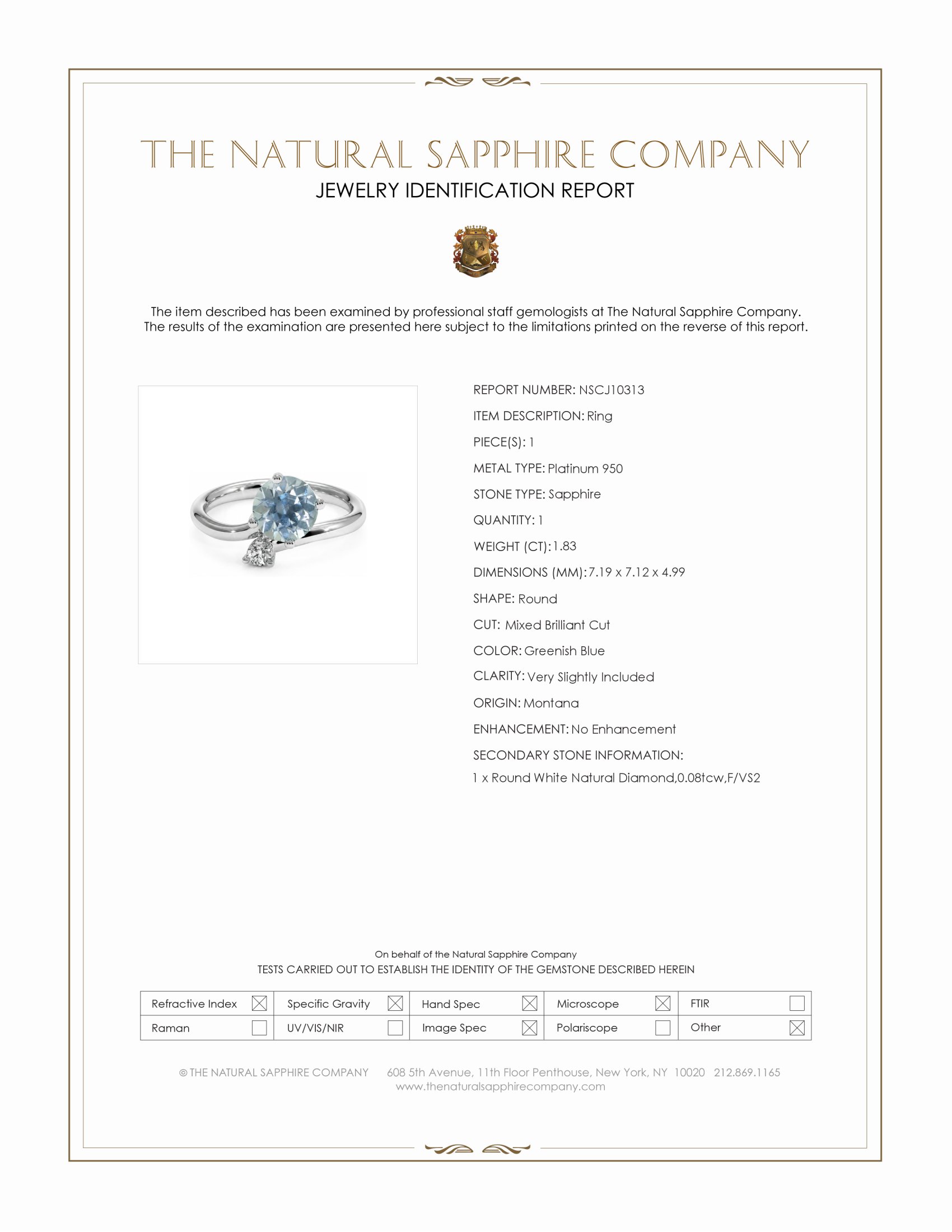 1.83 Ct. Greenish Blue Sapphire and Natural Diamond Two Stone (toi et moi) Ring, Platinum 950