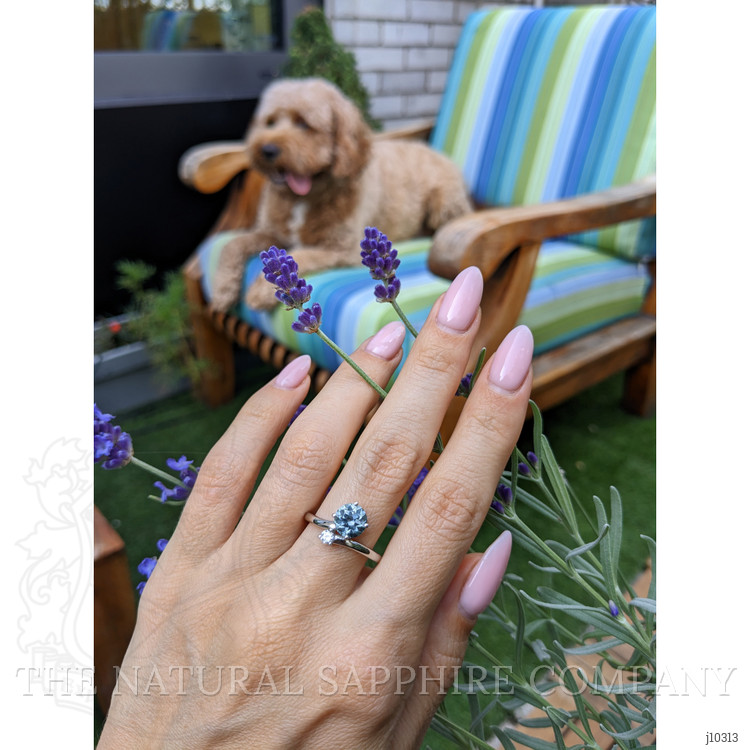 1.83 Ct. Greenish Blue Sapphire and Natural Diamond Two Stone (toi et moi) Ring, Platinum 950