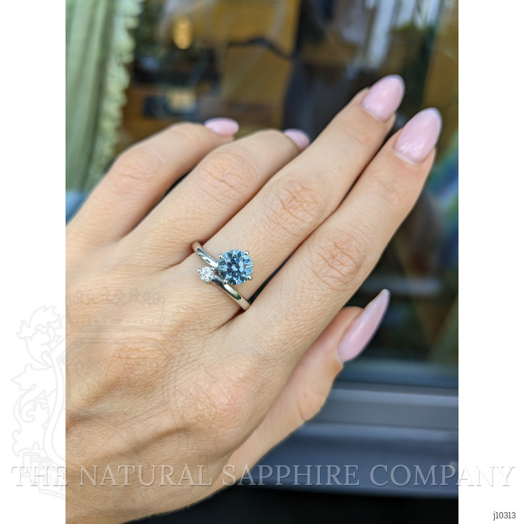 1.83 Ct. Greenish Blue Sapphire and Natural Diamond Two Stone (toi et moi) Ring, Platinum 950