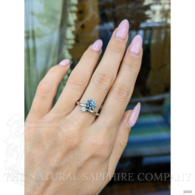 1.83 Ct. Greenish Blue Sapphire and Natural Diamond Two Stone (toi et moi) Ring, Platinum 950