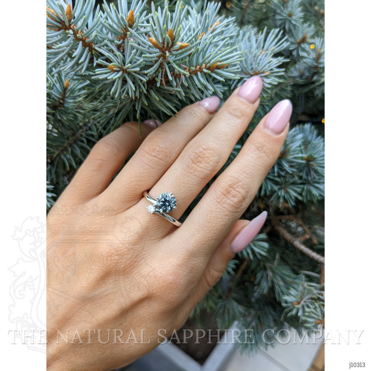 1.83 Ct. Greenish Blue Sapphire and Natural Diamond Two Stone (toi et moi) Ring, Platinum 950