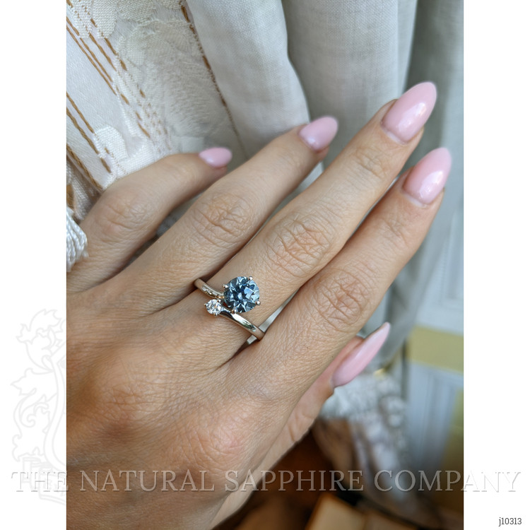 1.83 Ct. Greenish Blue Sapphire and Natural Diamond Two Stone (toi et moi) Ring, Platinum 950