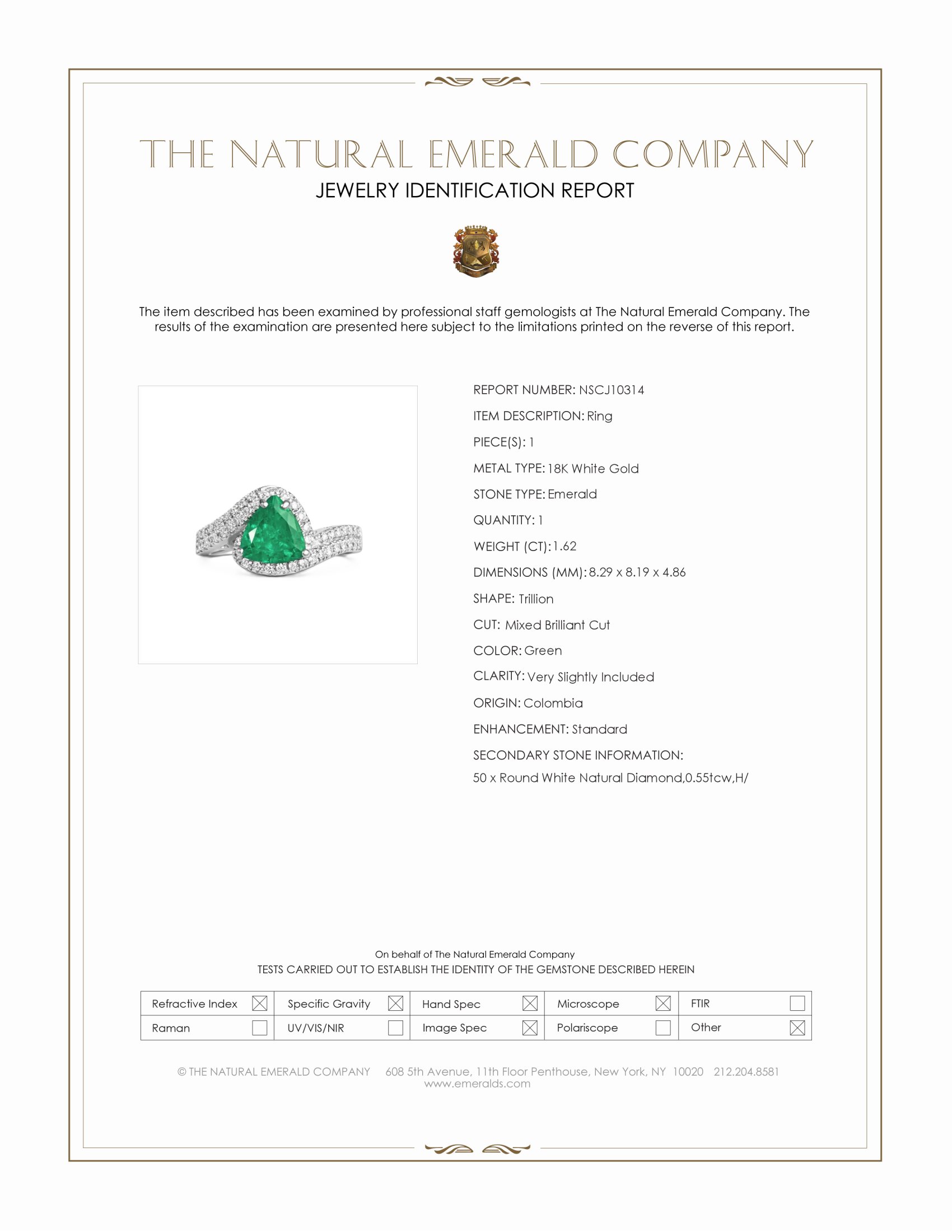 1.62 Ct. Emerald and Natural Diamond Pave Ring, 18K White Gold