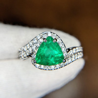 1.62 Ct. Emerald Natural Diamond Pave Ring, 18K White Gold Image
