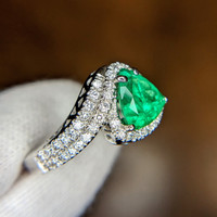 1.62 Ct. Emerald Natural Diamond Pave Ring, 18K White Gold Image