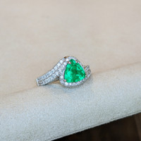 1.62 Ct. Emerald Natural Diamond Pave Ring, 18K White Gold Life Style