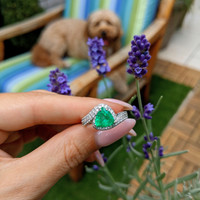 1.62 Ct. Emerald Natural Diamond Pave Ring, 18K White Gold Life Style