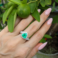 1.62 Ct. Emerald Natural Diamond Pave Ring, 18K White Gold Life Style