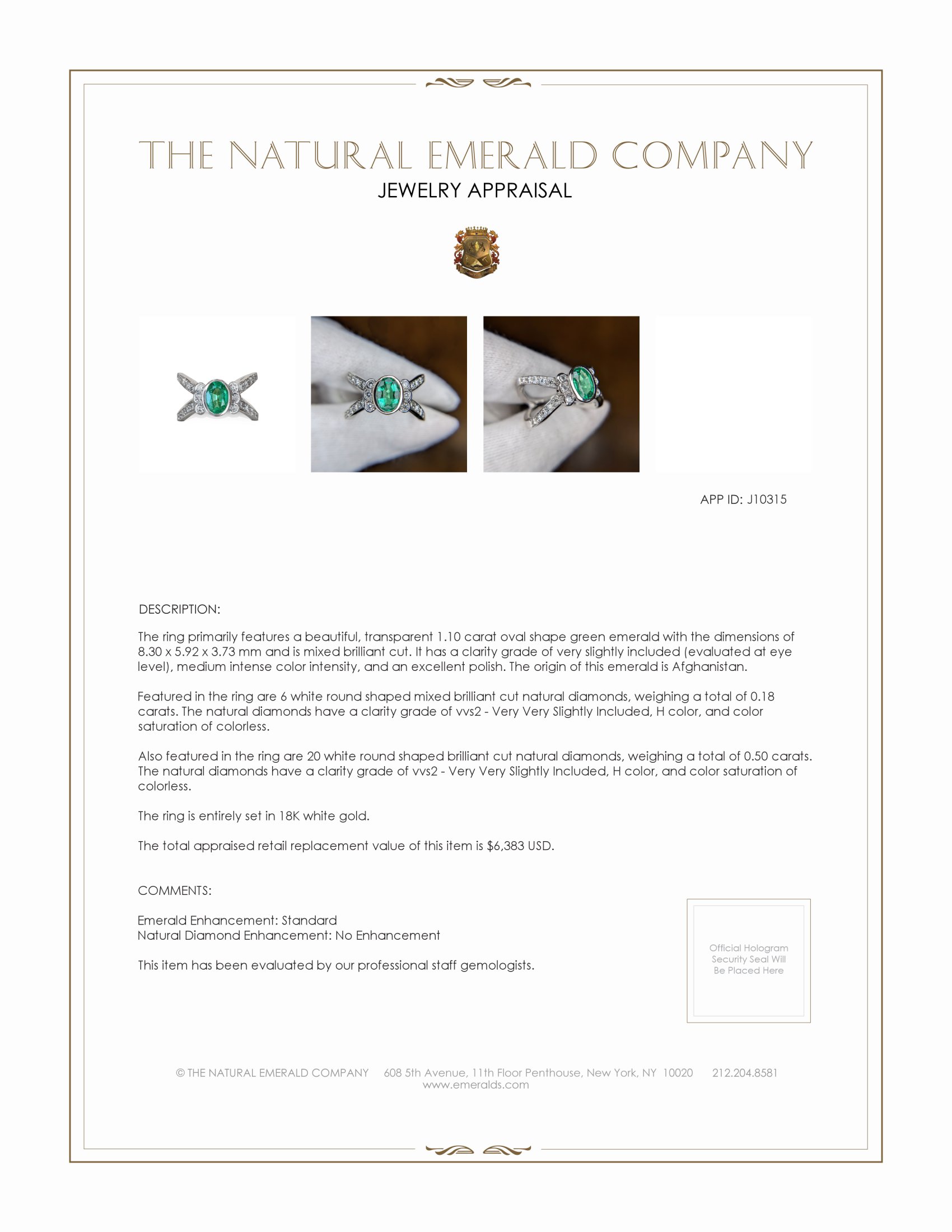 1.10 Ct. Emerald Natural Diamond Pave Ring, 18K White Gold