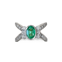 1.10 Ct. Emerald Natural Diamond Pave Ring, 18K White Gold Image