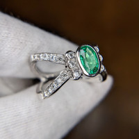 1.10 Ct. Emerald Natural Diamond Pave Ring, 18K White Gold Image