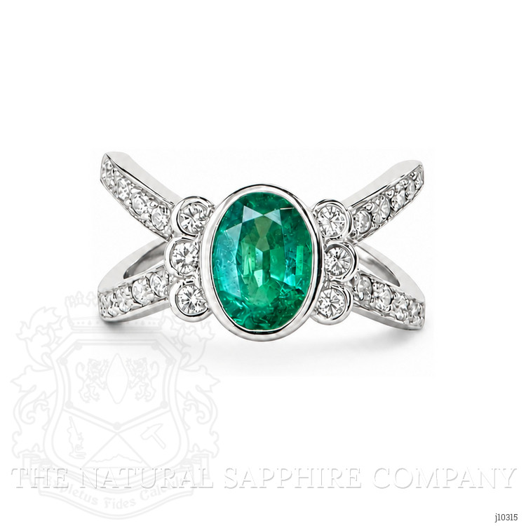 1.10 Ct. Emerald and Natural Diamond Pave Ring, 18K White Gold