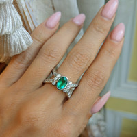 1.10 Ct. Emerald Natural Diamond Pave Ring, 18K White Gold Life Style