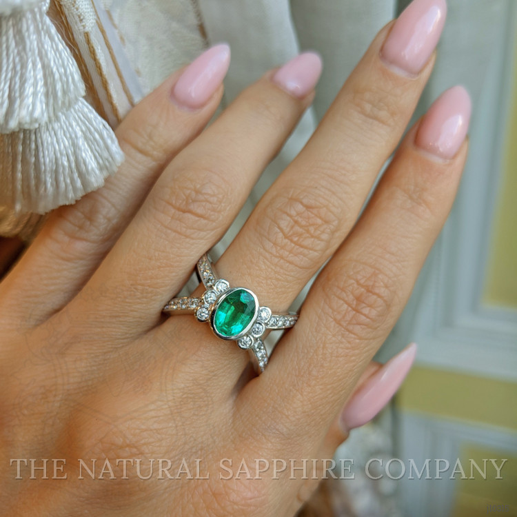1.10 Ct. Emerald Natural Diamond Pave Ring, 18K White Gold