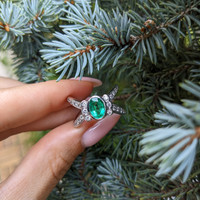 1.10 Ct. Emerald Natural Diamond Pave Ring, 18K White Gold Life Style