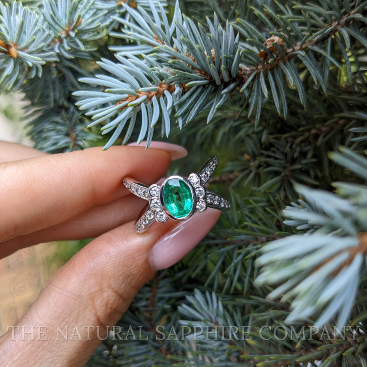 1.10 Ct. Emerald Natural Diamond Pave Ring, 18K White Gold