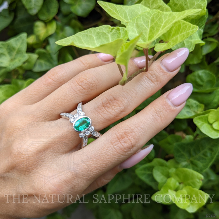 1.10 Ct. Emerald Natural Diamond Pave Ring, 18K White Gold