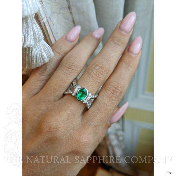 1.10 Ct. Emerald Natural Diamond Pave Ring, 18K White Gold