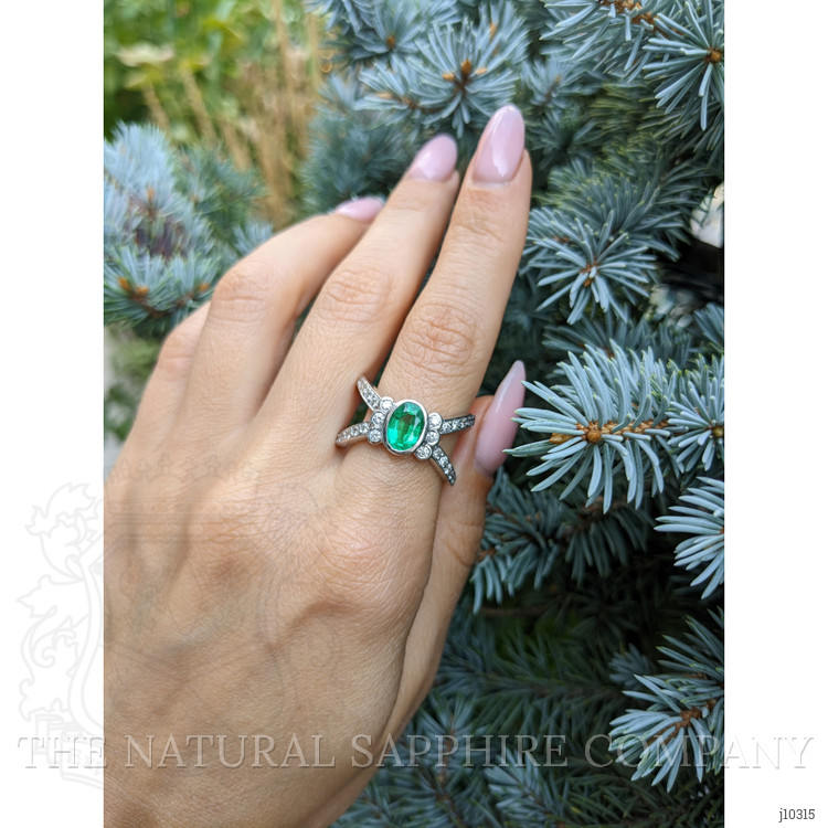 1.10 Ct. Emerald Natural Diamond Pave Ring, 18K White Gold