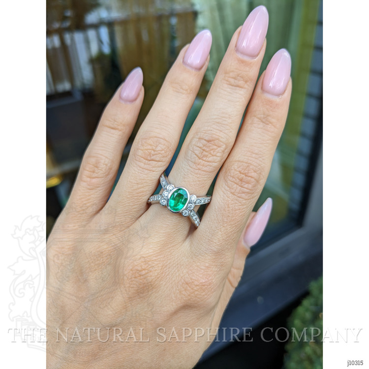 1.10 Ct. Emerald Natural Diamond Pave Ring, 18K White Gold
