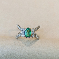 1.10 Ct. Emerald Natural Diamond Pave Ring, 18K White Gold Life Style