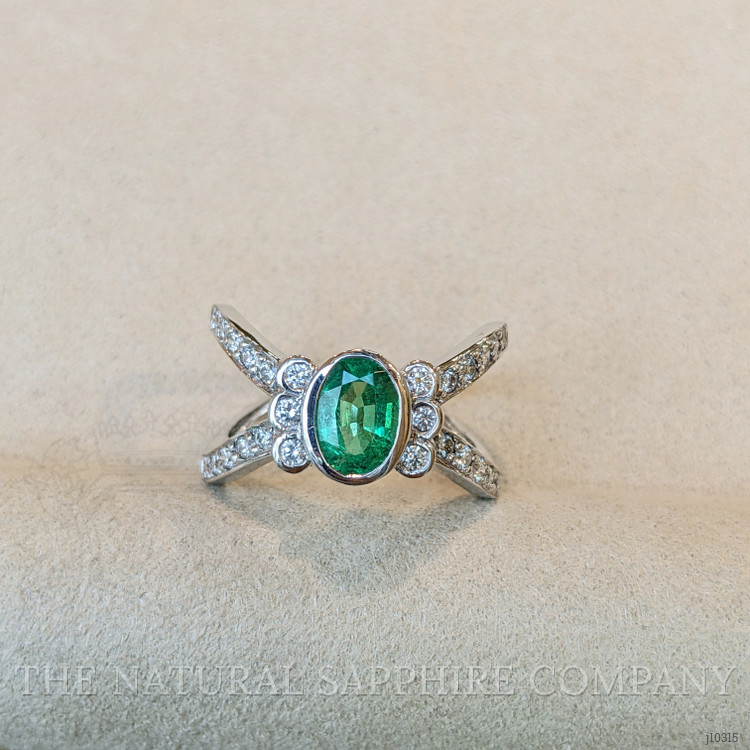 1.10 Ct. Emerald Natural Diamond Pave Ring, 18K White Gold