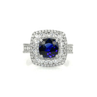 2.59 Ct. Blue Sapphire and Natural Diamond Pave Ring, 18K White Gold Video
