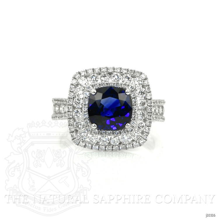 2.59 Ct. Blue Sapphire and Natural Diamond Pave Ring, 18K White Gold