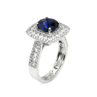 2.59 Ct. Blue Sapphire and Natural Diamond Pave Ring, 18K White Gold Image