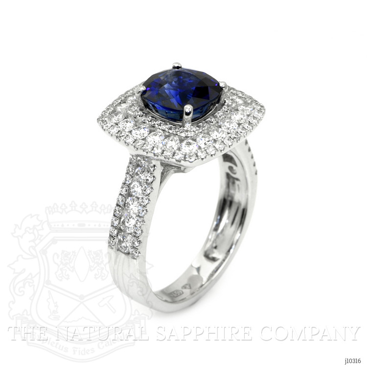 2.59 Ct. Blue Sapphire and Natural Diamond Pave Ring, 18K White Gold