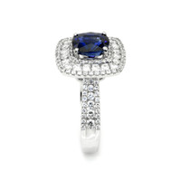 2.59 Ct. Blue Sapphire and Natural Diamond Pave Ring, 18K White Gold Image